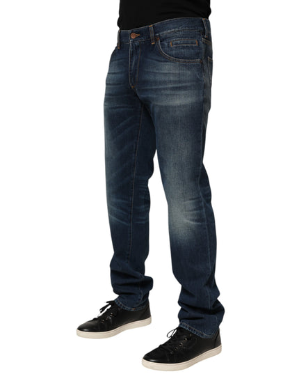 Dolce & Gabbana Dark Blue Washed Cotton Skinny Men Denim Jeans