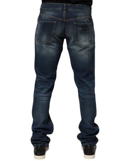 Dolce & Gabbana Dark Blue Washed Cotton Skinny Men Denim Jeans