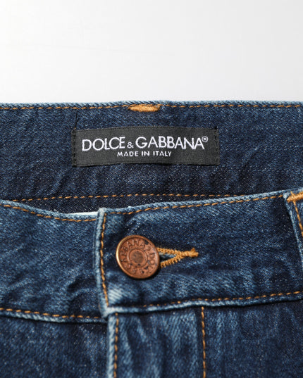 Dolce & Gabbana Dark Blue Washed Cotton Skinny Men Denim Jeans