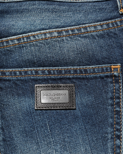 Dolce & Gabbana Dark Blue Washed Cotton Skinny Men Denim Jeans