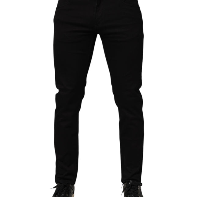 Dolce & Gabbana Black Cotton Blend Skinny Men Trouser Pants