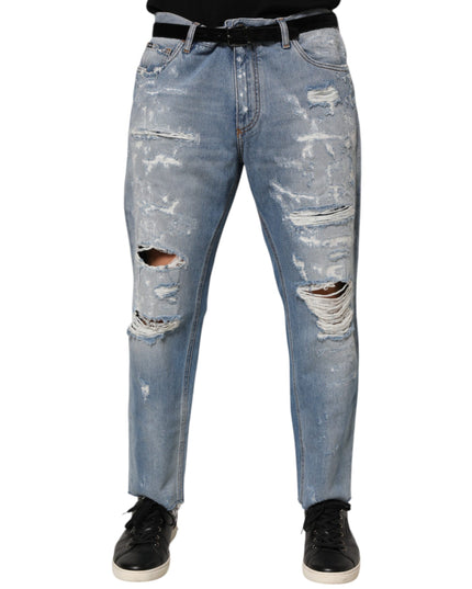 Dolce & Gabbana Blue Distressed Ripped Denim Pants Jeans