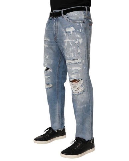 Dolce & Gabbana Blue Distressed Ripped Denim Pants Jeans