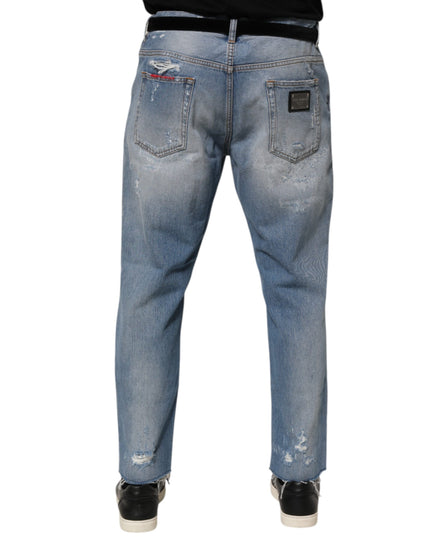 Dolce & Gabbana Blue Distressed Ripped Denim Pants Jeans