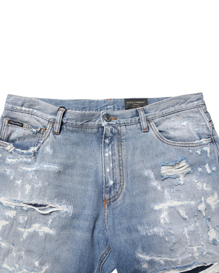 Dolce & Gabbana Blue Distressed Ripped Denim Pants Jeans