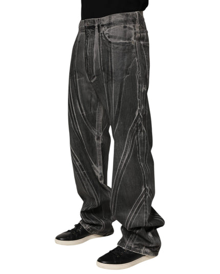 Dolce & Gabbana Black Grey Graphic Print Denim Pants Jeans