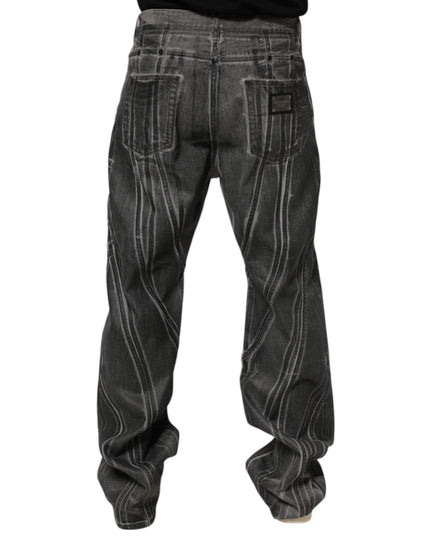 Dolce & Gabbana Black Grey Graphic Print Denim Pants Jeans