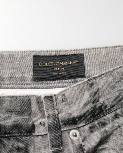 Dolce & Gabbana Black Grey Graphic Print Denim Pants Jeans