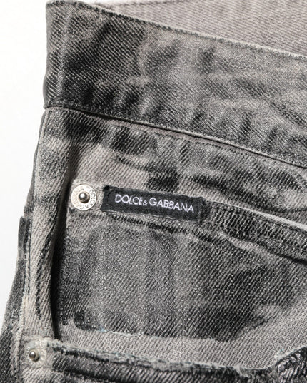 Dolce & Gabbana Black Grey Graphic Print Denim Pants Jeans