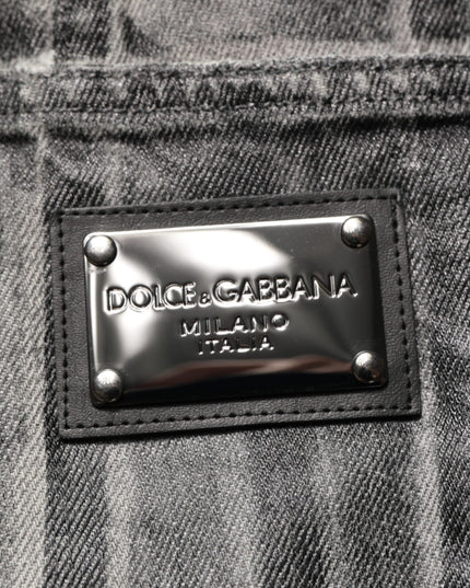 Dolce & Gabbana Black Grey Graphic Print Denim Pants Jeans