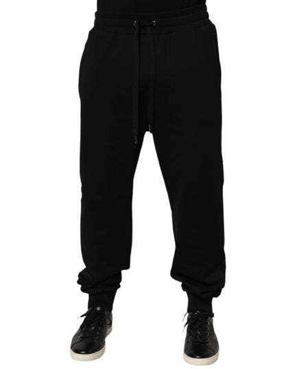 Dolce & Gabbana Black Cotton Drawstring Logo Sweatpants Pants