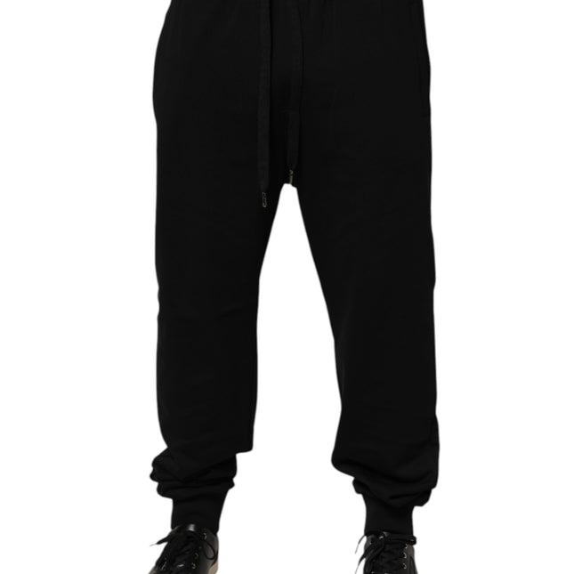 Dolce & Gabbana Black Cotton Drawstring Logo Sweatpants Pants