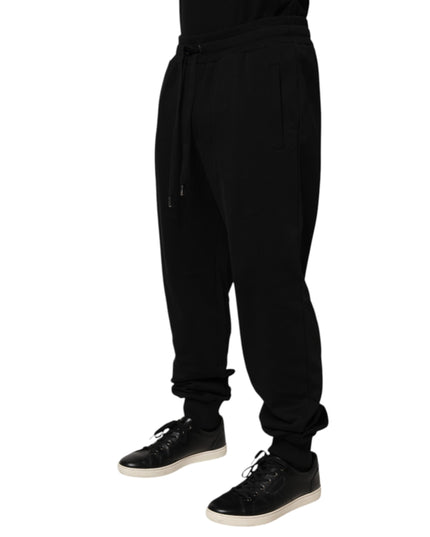 Dolce & Gabbana Black Cotton Drawstring Logo Sweatpants Pants