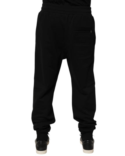 Dolce & Gabbana Black Cotton Drawstring Logo Sweatpants Pants