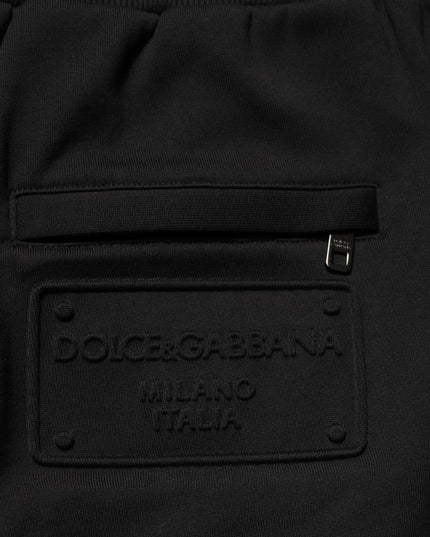 Dolce & Gabbana Black Cotton Drawstring Logo Sweatpants Pants