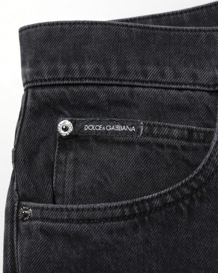 Dolce & Gabbana Black Cotton Logo Men Mid Waist Denim Jeans