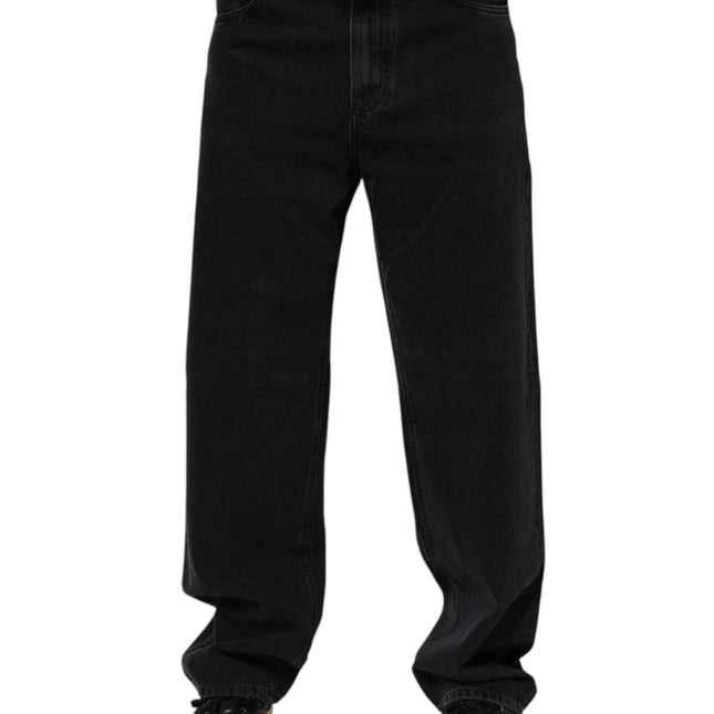Dolce & Gabbana Black Cotton Logo Men Mid Waist Denim Jeans