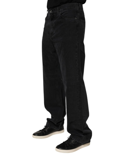 Dolce & Gabbana Black Cotton Logo Men Mid Waist Denim Jeans