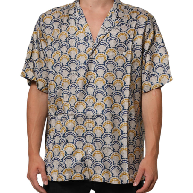 Dolce & Gabbana Cream Cotton Silk Hawaii Scallop Shell Print Shirt