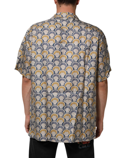 Dolce & Gabbana Cream Cotton Silk Hawaii Scallop Shell Print Shirt