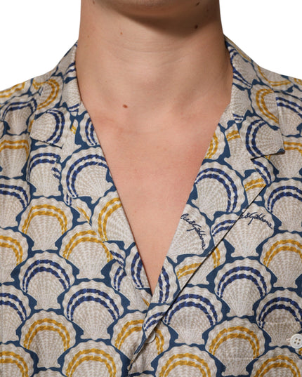 Dolce & Gabbana Cream Cotton Silk Hawaii Scallop Shell Print Shirt