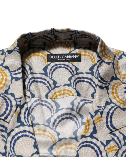 Dolce & Gabbana Cream Cotton Silk Hawaii Scallop Shell Print Shirt