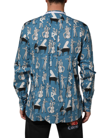 Dolce & Gabbana Blue Jazz Printed Cotton Button Front Shirt