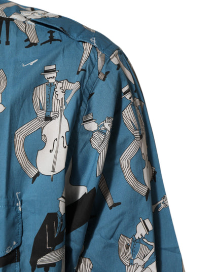 Dolce & Gabbana Blue Jazz Printed Cotton Button Front Shirt