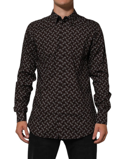 Dolce & Gabbana BrownFloral Collared GOLD Formal Dress Shirt