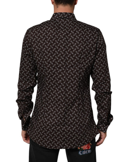 Dolce & Gabbana BrownFloral Collared GOLD Formal Dress Shirt