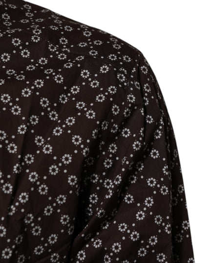 Dolce & Gabbana BrownFloral Collared GOLD Formal Dress Shirt