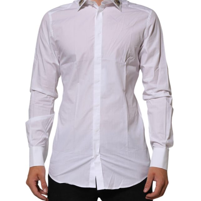 Dolce & Gabbana White Crown Collared GOLD Formal Dress  Shirt