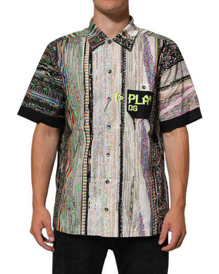 Dolce & Gabbana Multicolor Graphic Collared Casual Shirt