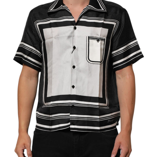 Dolce & Gabbana Black White StripeDot Print Casual Polo Shirt