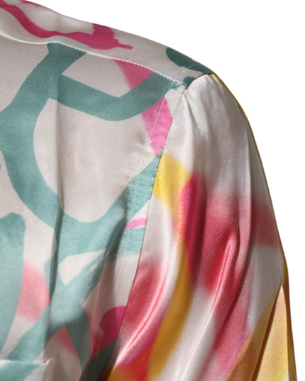 Dolce & Gabbana White Silk Hawaiian Graffiti Print Men Casual Shirt