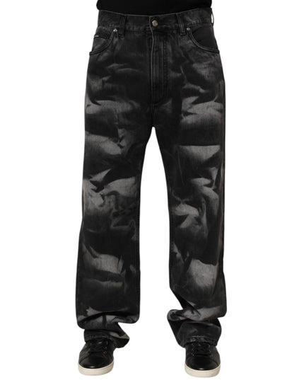 Dolce & Gabbana Black Marbled Effect Straight Men Denim Jeans