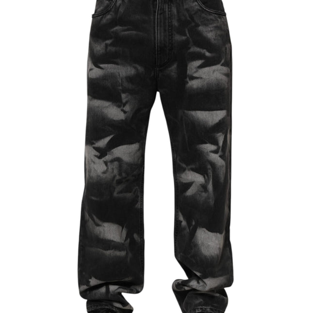 Dolce & Gabbana Black Marbled Effect Straight Men Denim Jeans