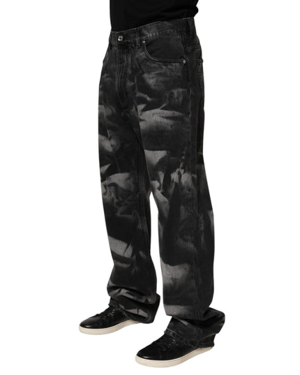 Dolce & Gabbana Black Marbled Effect Straight Men Denim Jeans