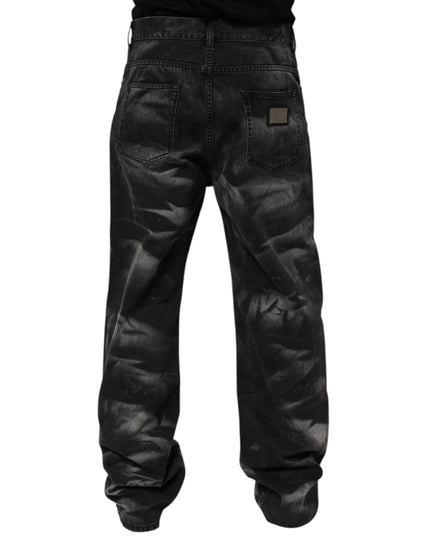 Dolce & Gabbana Black Marbled Effect Straight Men Denim Jeans