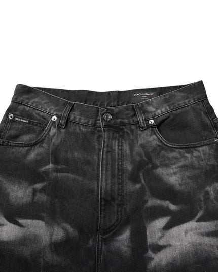 Dolce & Gabbana Black Marbled Effect Straight Men Denim Jeans