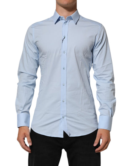 Dolce & Gabbana Light Blue Cotton GOLD Formal Men Dress Shirt