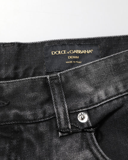 Dolce & Gabbana Black Marbled Effect Straight Men Denim Jeans