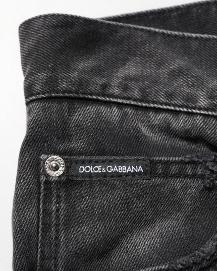 Dolce & Gabbana Black Marbled Effect Straight Men Denim Jeans