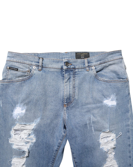 Dolce & Gabbana Blue Tattered Slim Fit Cotton Denim Jeans
