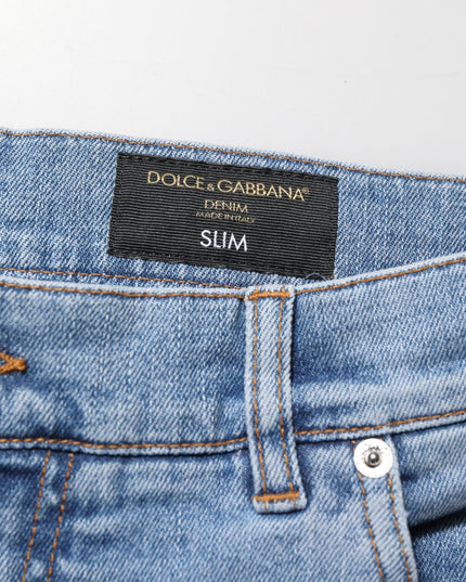 Dolce & Gabbana Blue Tattered Slim Fit Cotton Denim Jeans