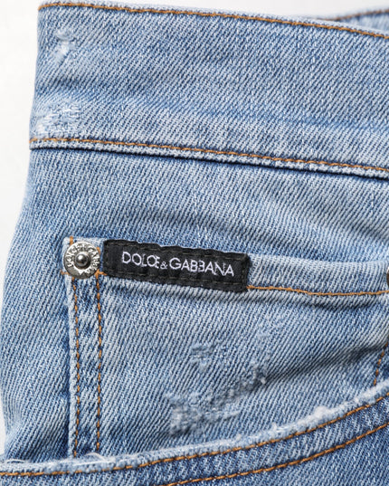 Dolce & Gabbana Blue Tattered Slim Fit Cotton Denim Jeans