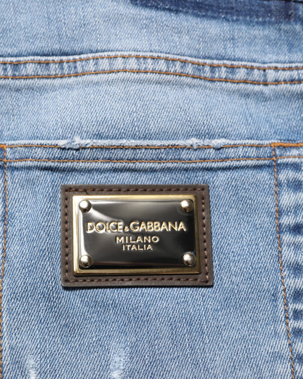Dolce & Gabbana Blue Tattered Slim Fit Cotton Denim Jeans