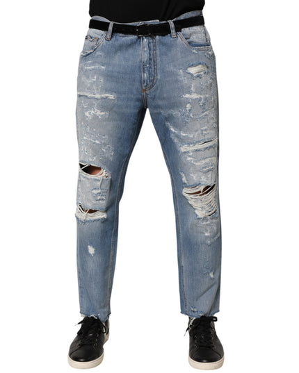 Dolce & Gabbana Blue Distressed Ripped Denim Trouser Jeans