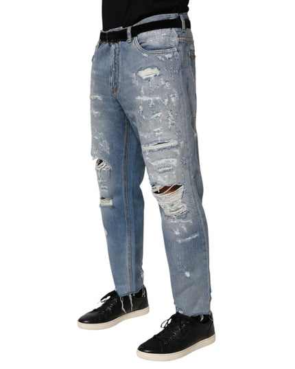 Dolce & Gabbana Blue Distressed Ripped Denim Trouser Jeans