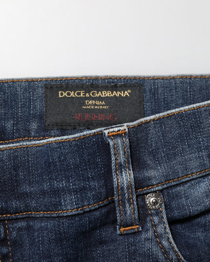 Dolce & Gabbana Dark Blue Washed Running Ripped Denim Jeans